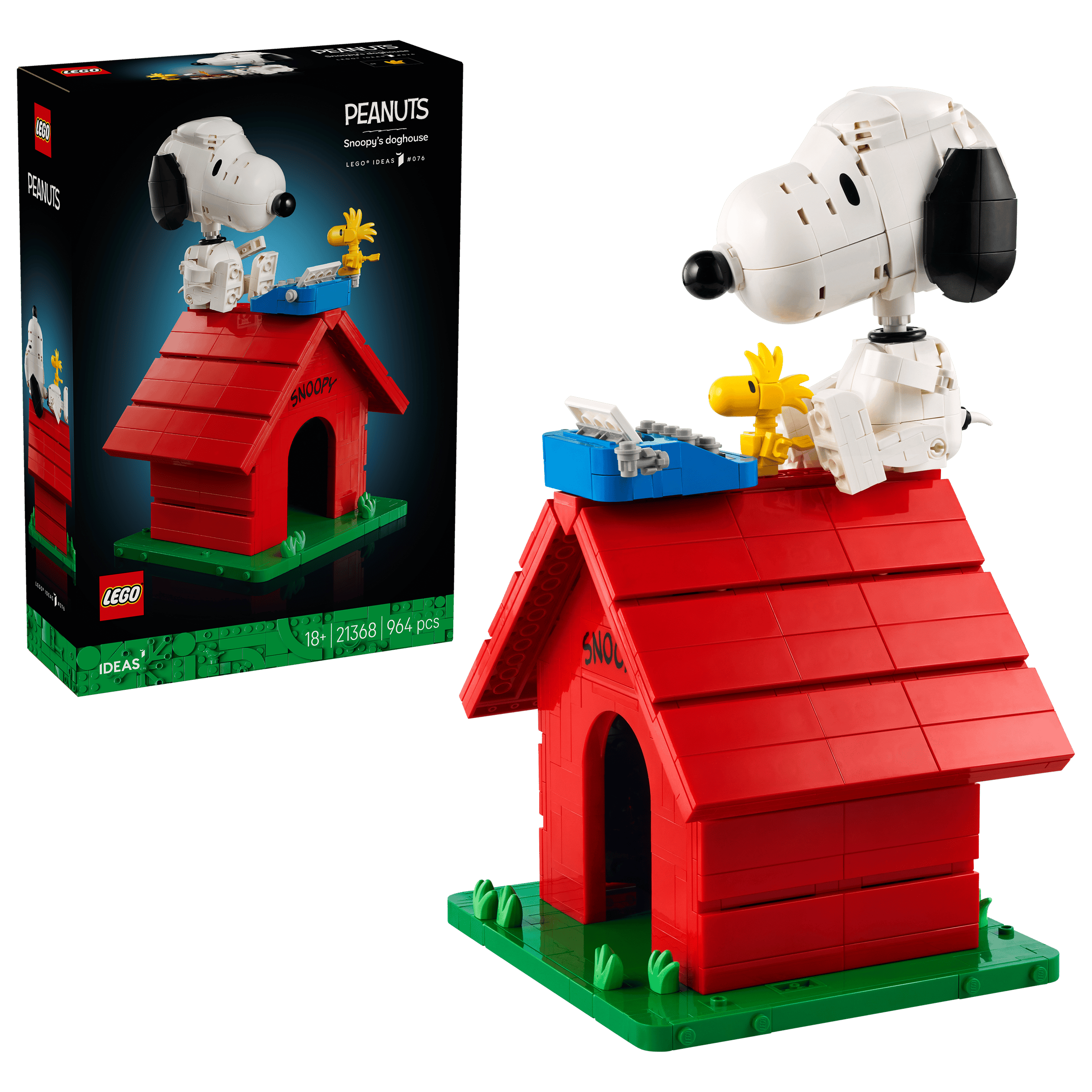 LEGO Ideas Peanuts: Snoopy's Doghouse box and model