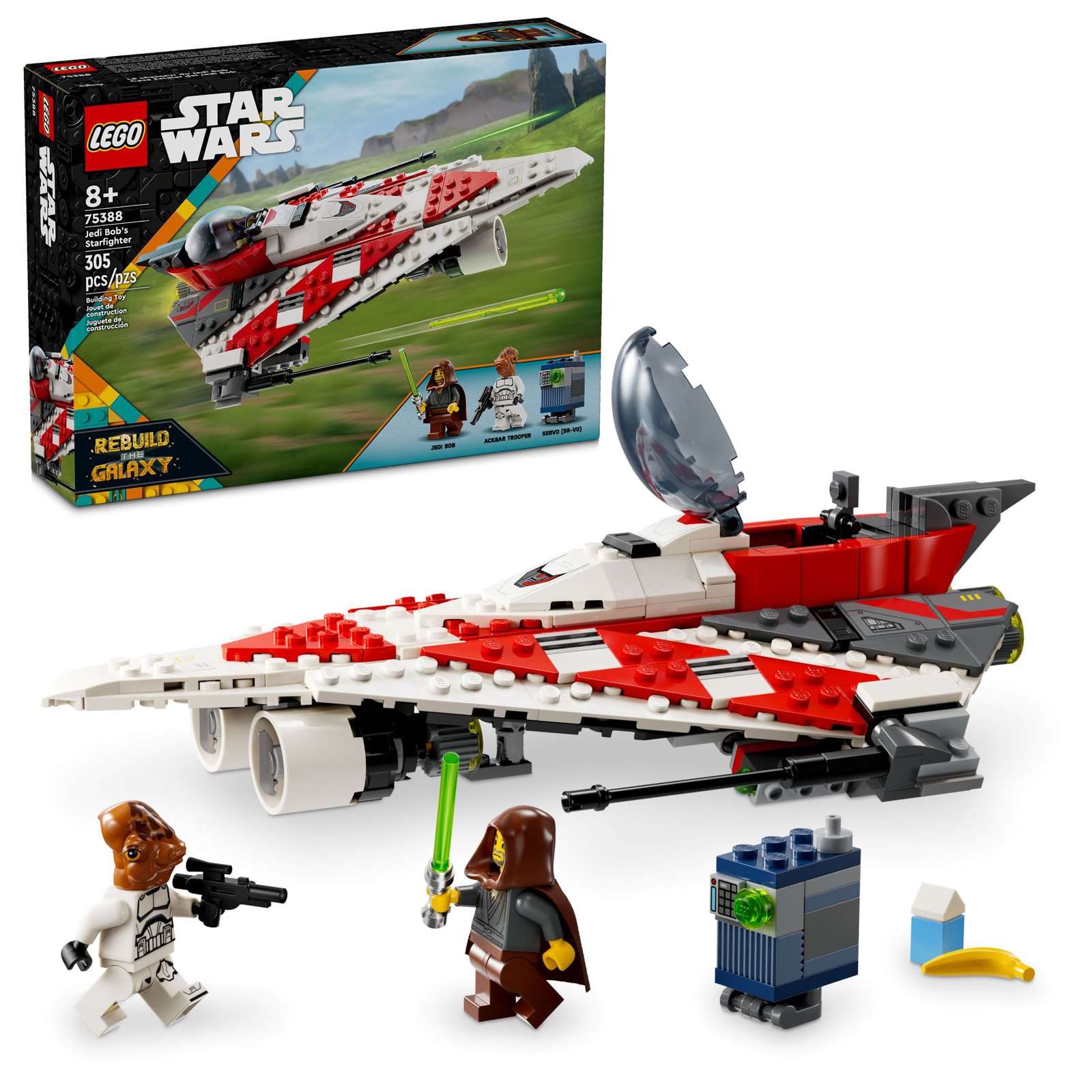 LEGO Star Wars Jedi Bob's Starfighter 75388 box and model