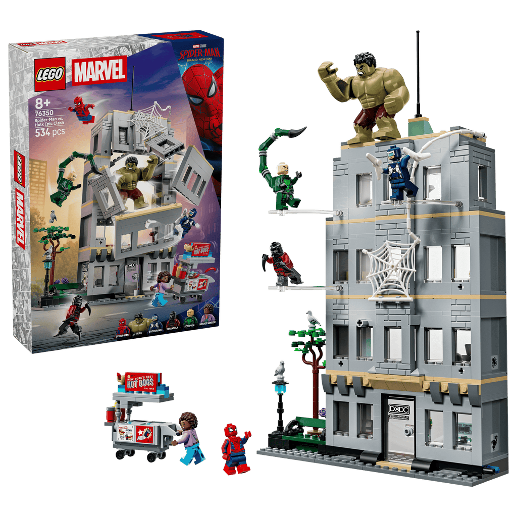 LEGO Marvel Spider-Man vs. Hulk Epic Clash 76350 box and model