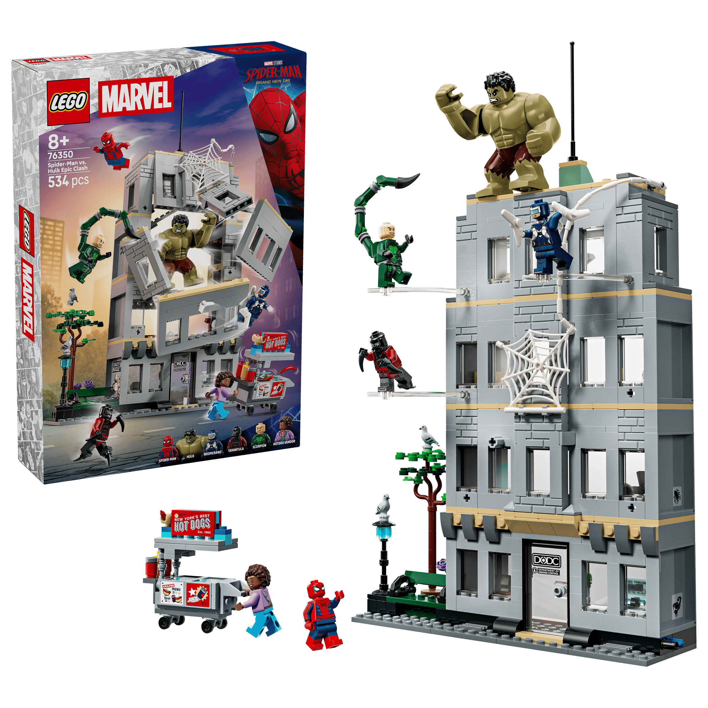 LEGO Marvel Spider-Man vs. Hulk Epic Clash 76350 box and model