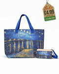 Beach tote and matching pouch set with Van Gogh's Starry Night Over the Rhône