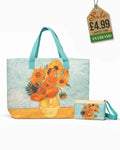 Beach tote and matching pouch set with Van Gogh's Sunflowers painting
