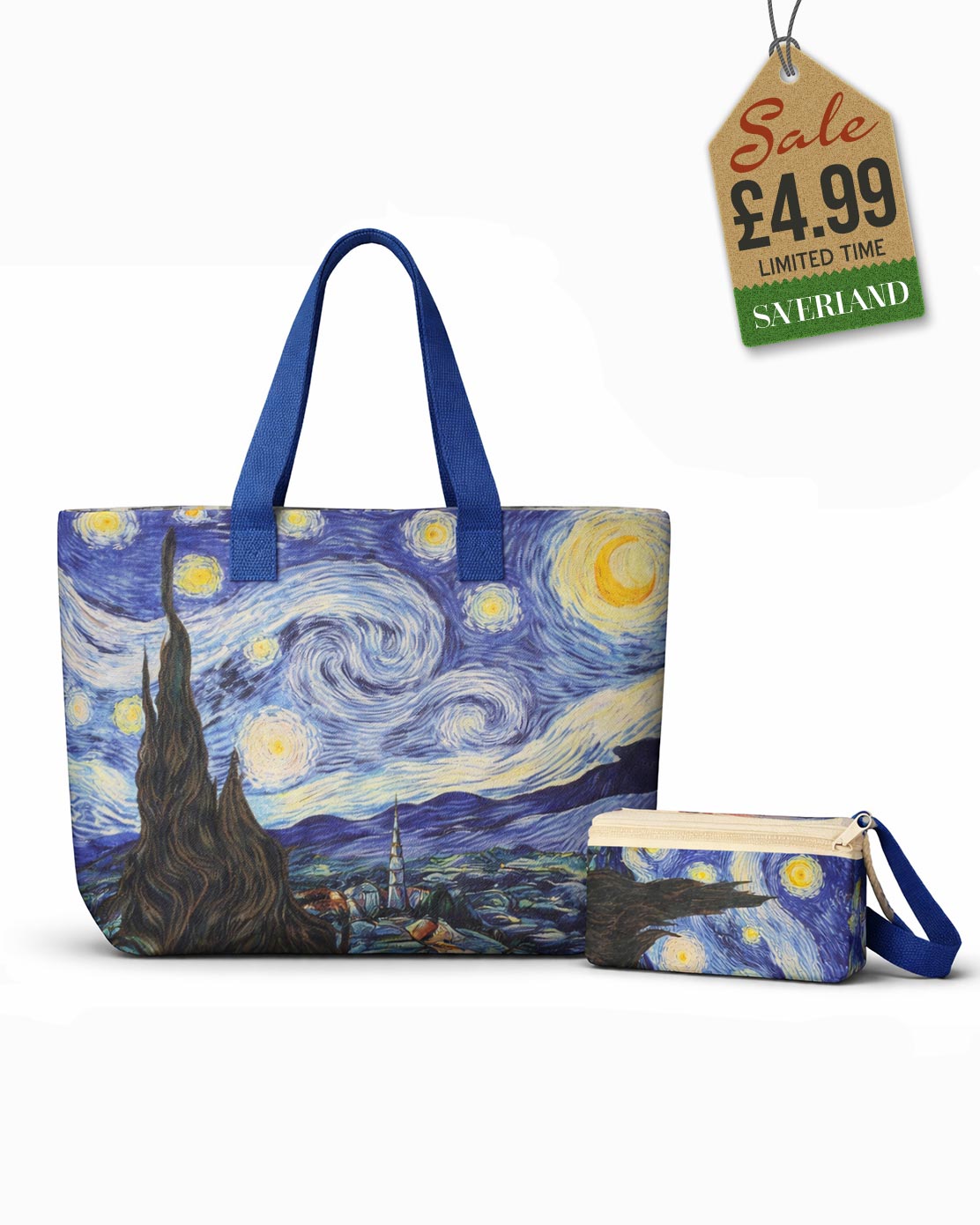 Beach tote and matching pouch set with Van Gogh's The Starry Night painting