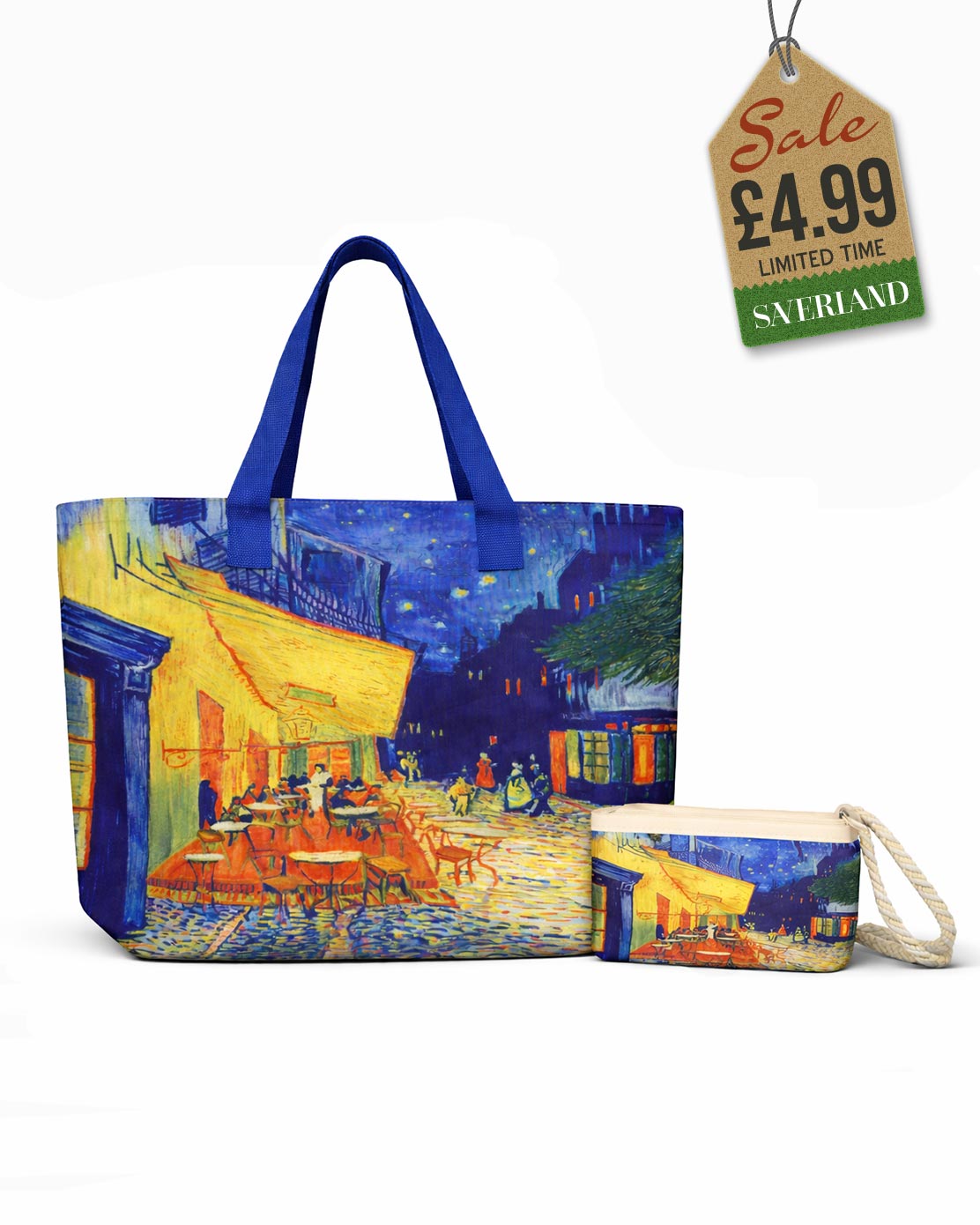 Beach tote and matching pouch set with Van Gogh's Café Terrace at Night