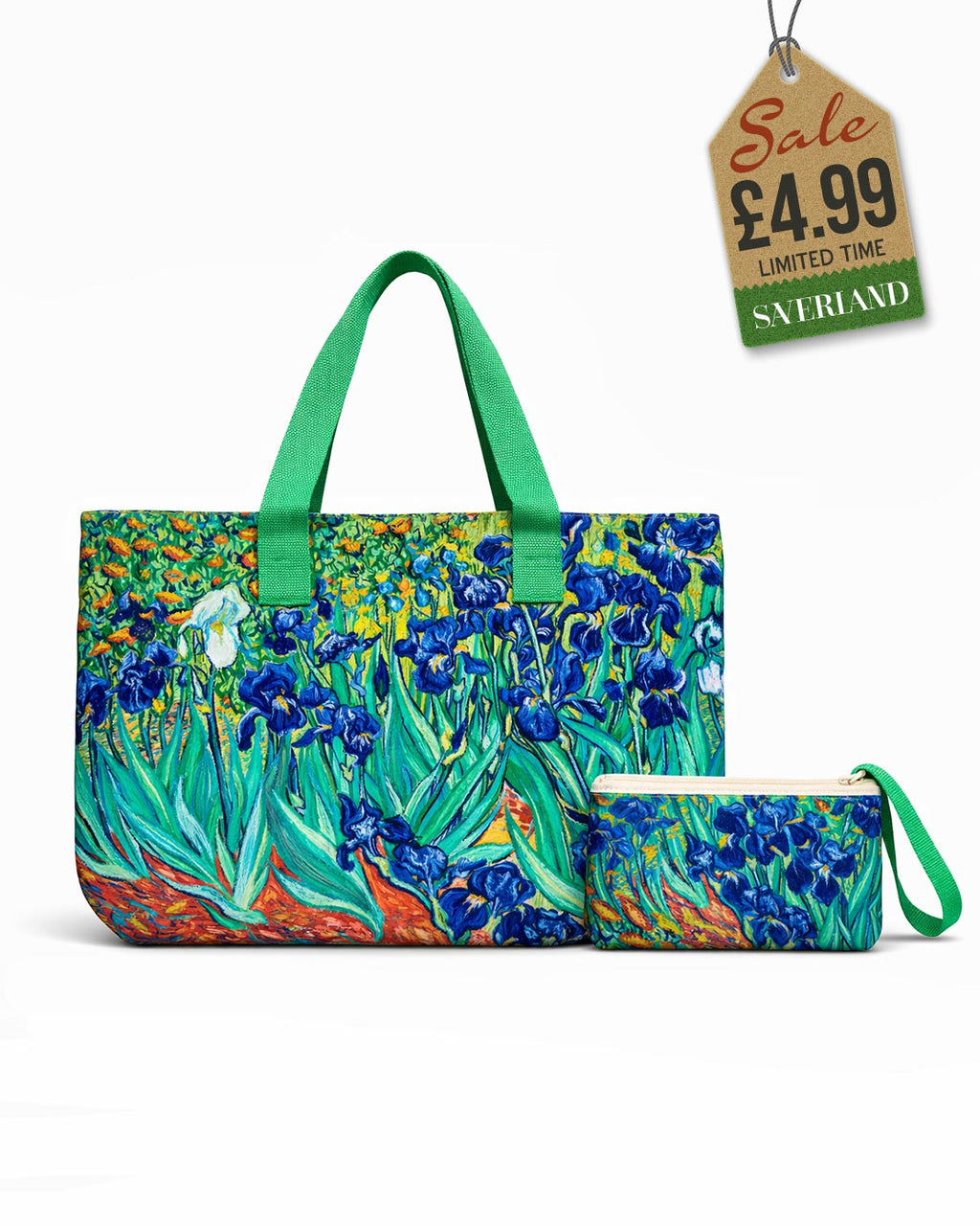 Beach tote and matching pouch set with Van Gogh's Irises painting
