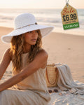 Wide Brim Beach Hat - White with Shell Trim
