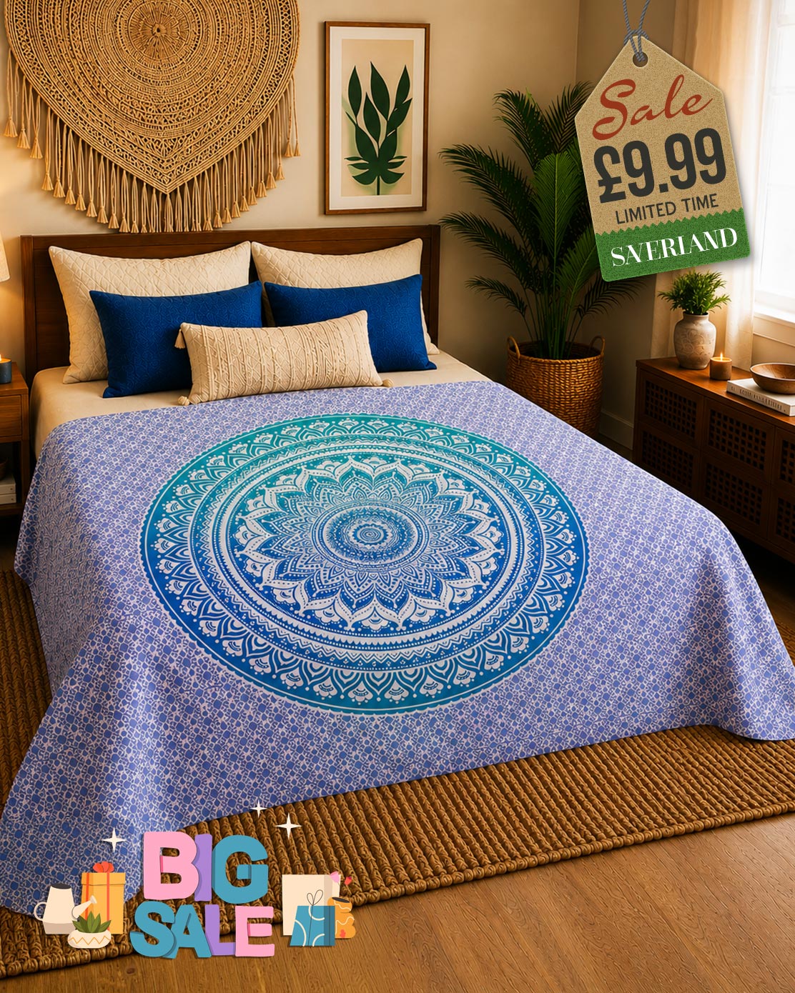 Blue & Teal Mandala Bed Throw