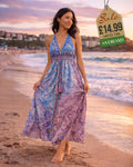 Navy and cream embroidered tiered midi dress, front product image