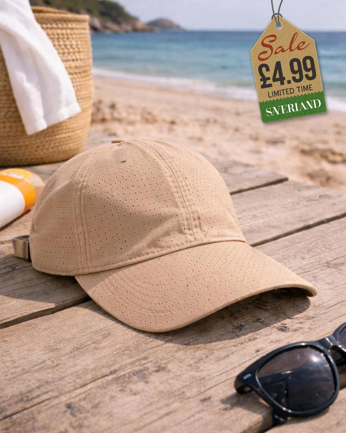 Breathable Perforated Baseball Cap - Beige