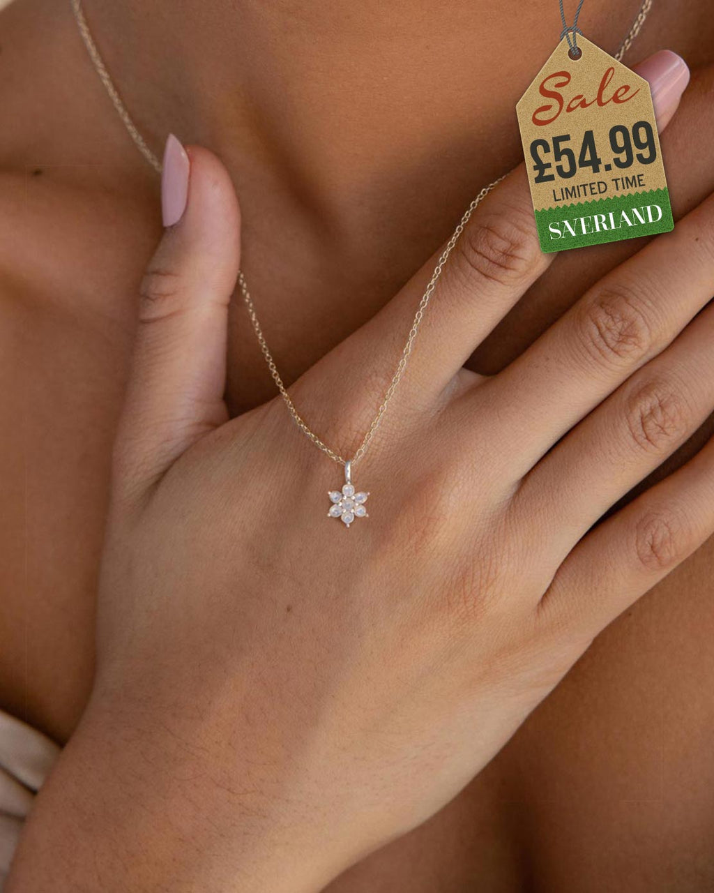 Sterling Silver Flower Necklace Decorated with CZ Simulated Diamonds