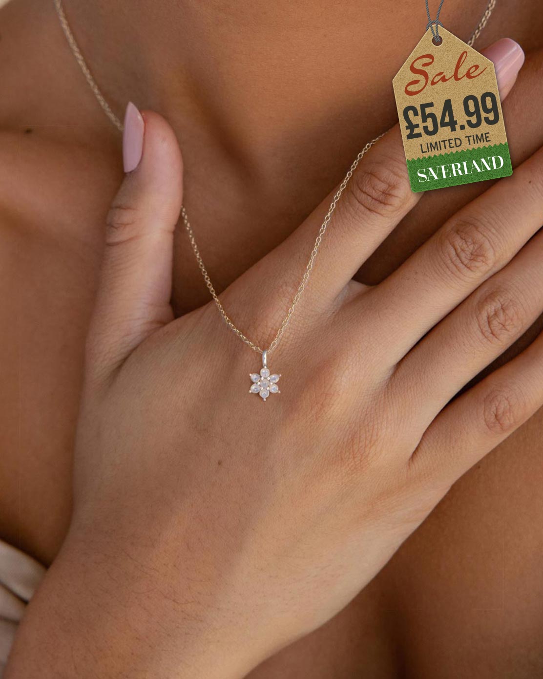 Sterling Silver Flower Necklace Decorated with CZ Simulated Diamonds