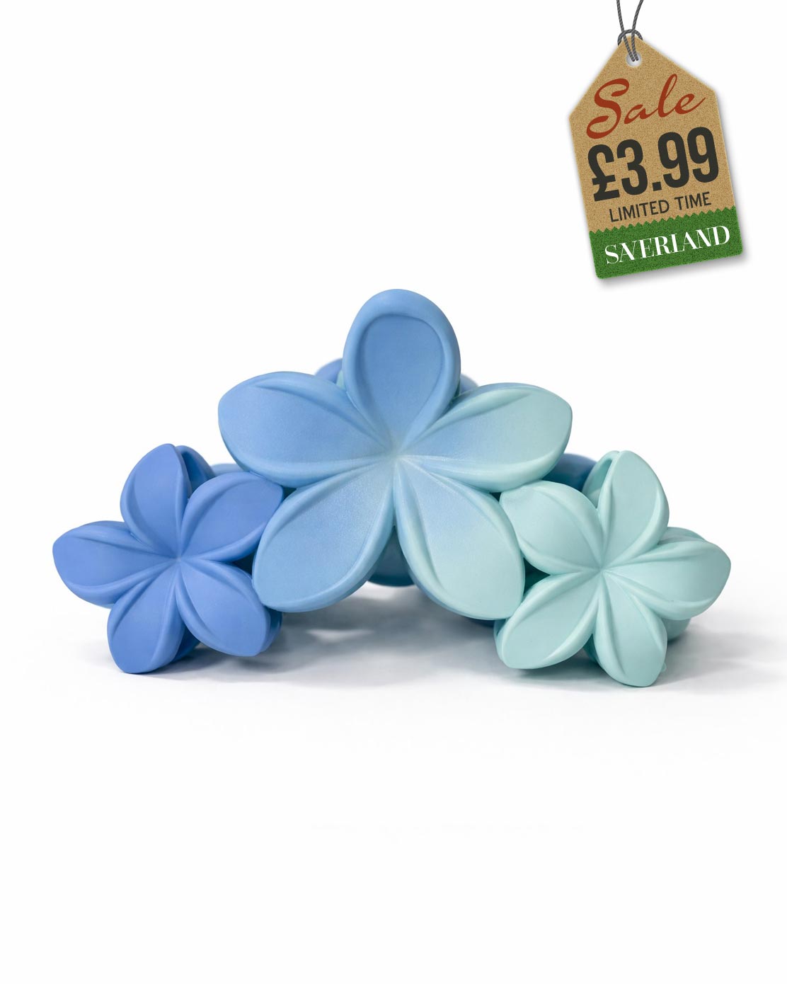 Blue Twin Plumeria Flower Hair Clip