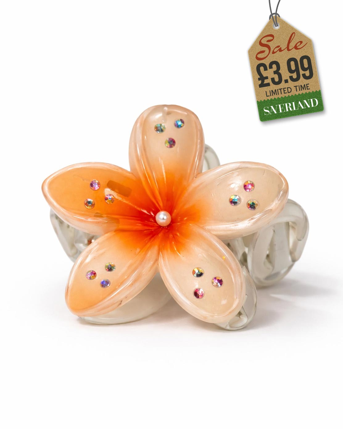 Peach Sparkle Flower Hair Clip