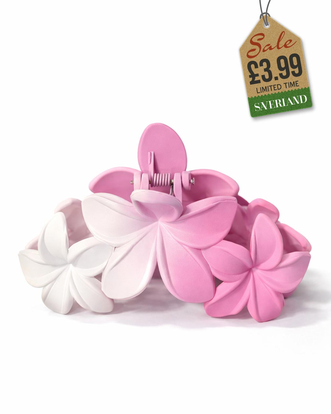 White & Pink Ombre Twin Plumeria Hair Clip
