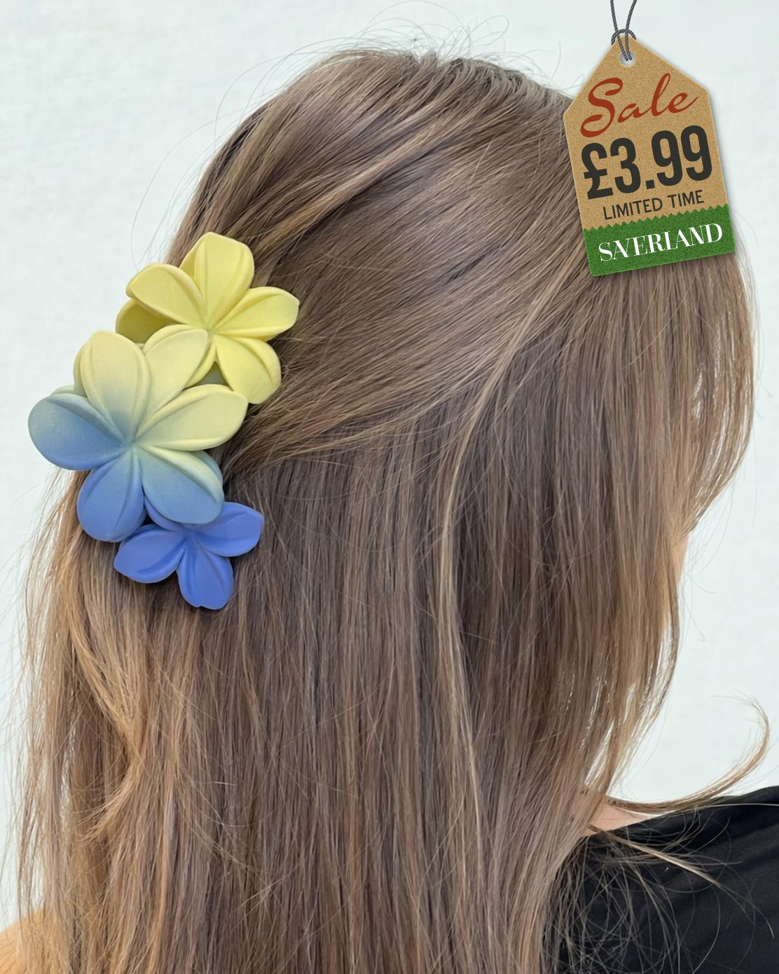Yellow and blue twin plumeria hair clip
