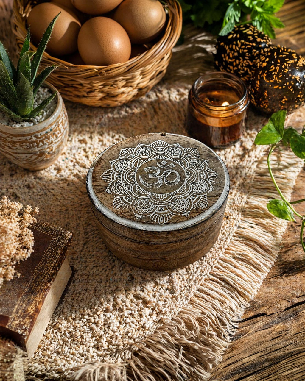 Round Mandala Om Jewellery Box