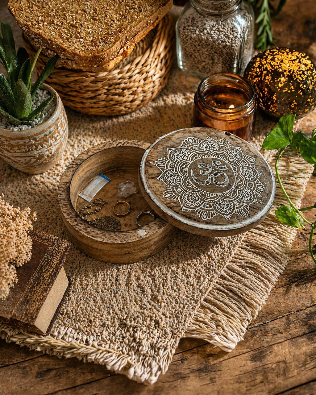 Round Mandala Om Jewellery Box