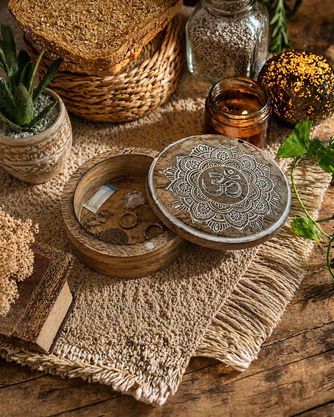 Round Mandala Om Jewellery Box