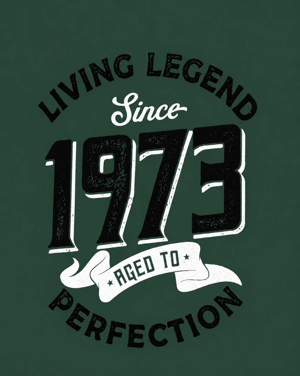 Forest green men's t-shirt with vintage graphic print reading Living Legend Since 1973 Aged to Perfection