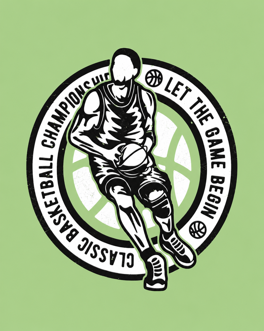 Men's sage green t-shirt with classic basketball championship vintage badge graphic print