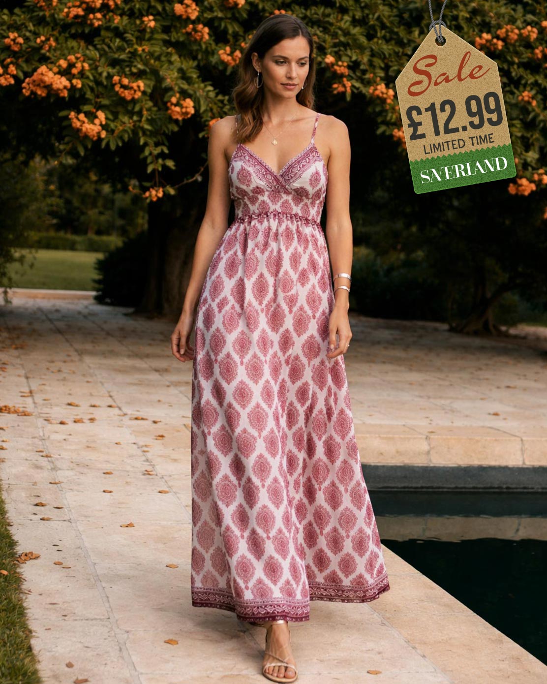 Red & Cream Summer Maxi Dress