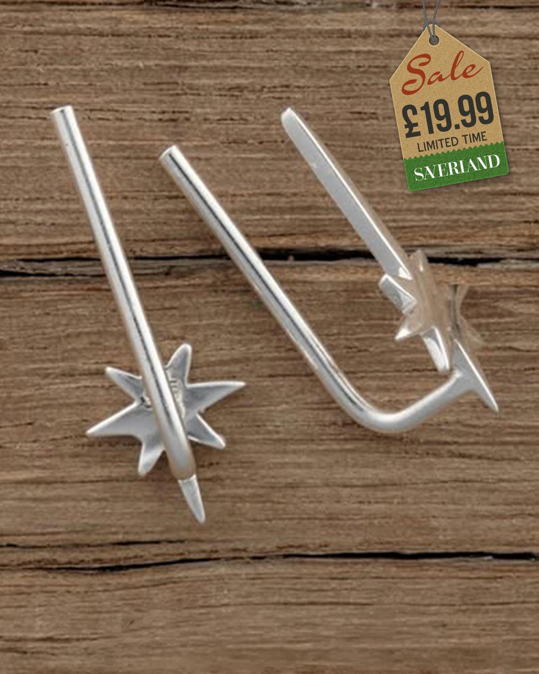 Sterling Silver Octagram Star Ear Pins