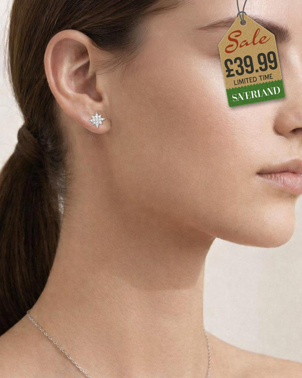 Sterling Silver Small Stars Push-back Earrings Decorated with CZ Diamonds