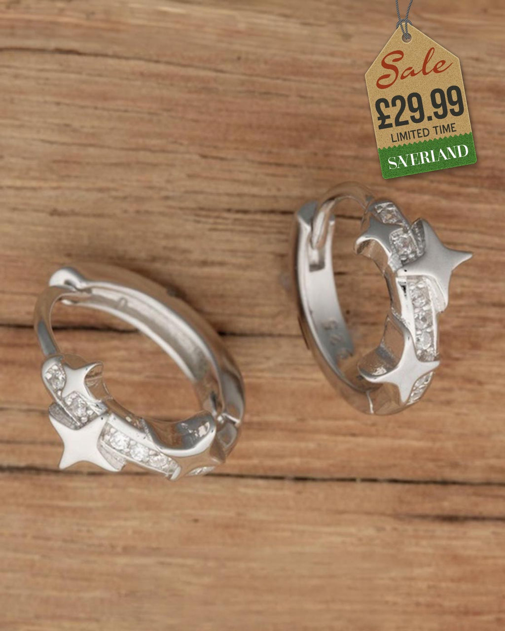 Sterling Silver Stars Hook Earrings Decorated with CZ Simulated Diamonds