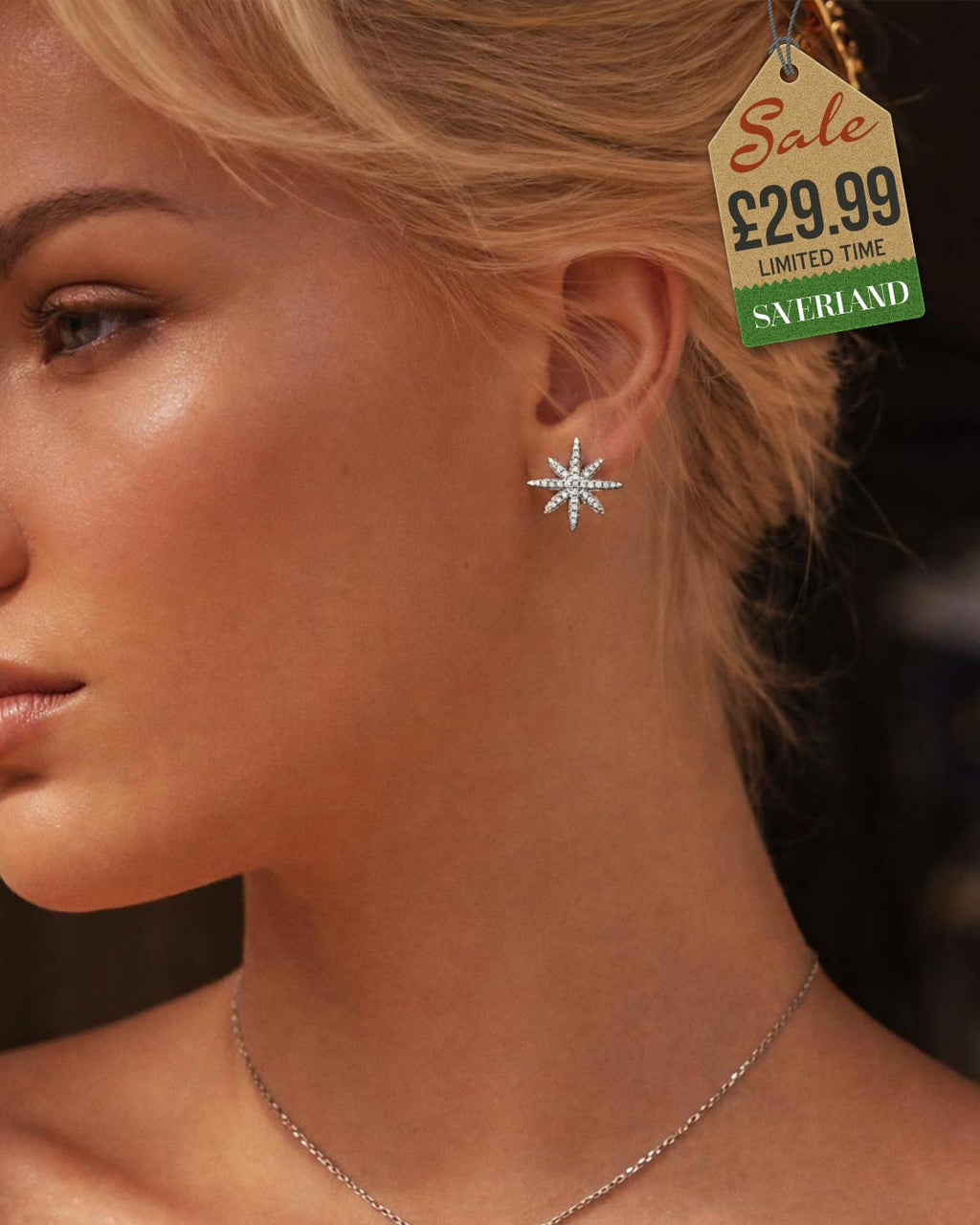 Sterling Silver Stars Push-back Earrings Decorated with CZ Simulated Diamonds