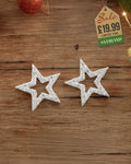 Sterling Silver Star Push-back Earrings Decorated with CZ Simulated Diamonds