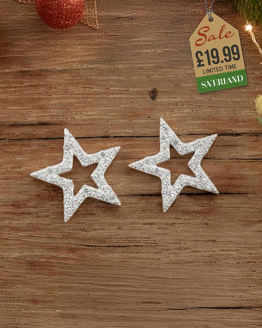 Sterling Silver Star Push-back Earrings Decorated with CZ Simulated Diamonds