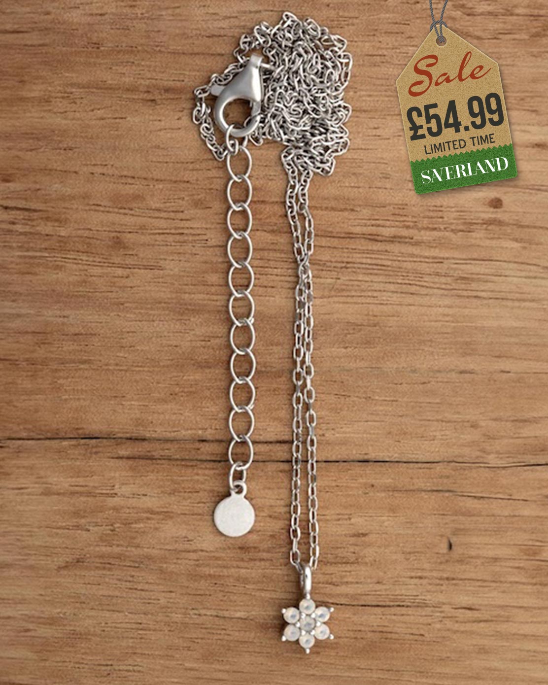 Sterling Silver Flower Necklace Decorated with CZ Simulated Diamonds