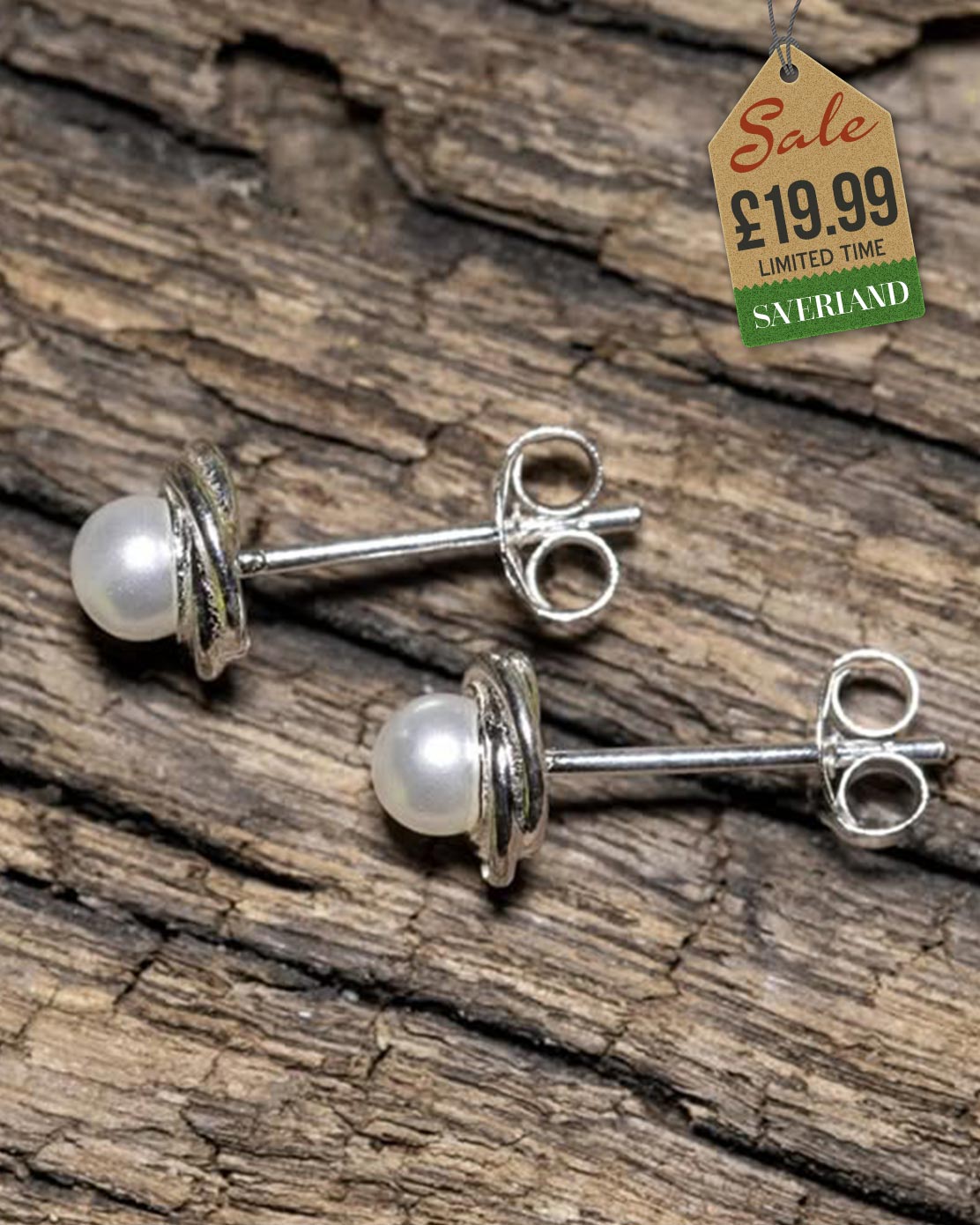 Sterling Silver Push-back Earrings Decorated with Simulated Pearls