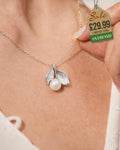 Sterling Silver Leaf Pendant Decorated with Fresh Water Pearl