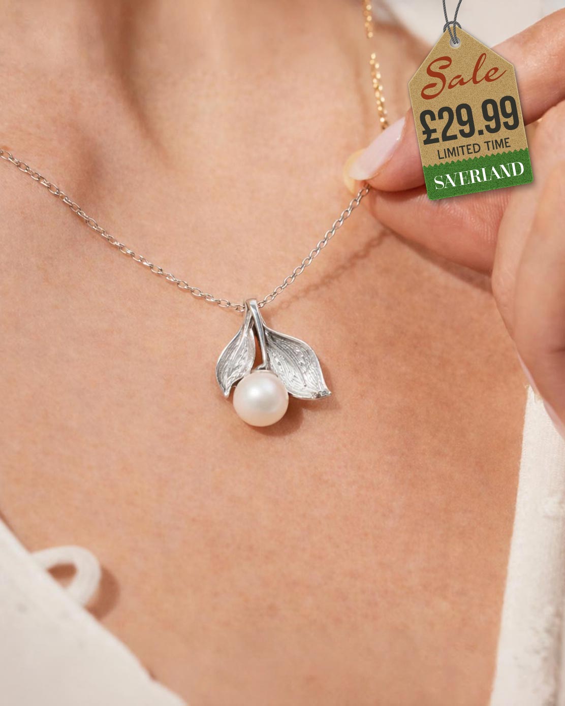 Sterling Silver Leaf Pendant Decorated with Fresh Water Pearl
