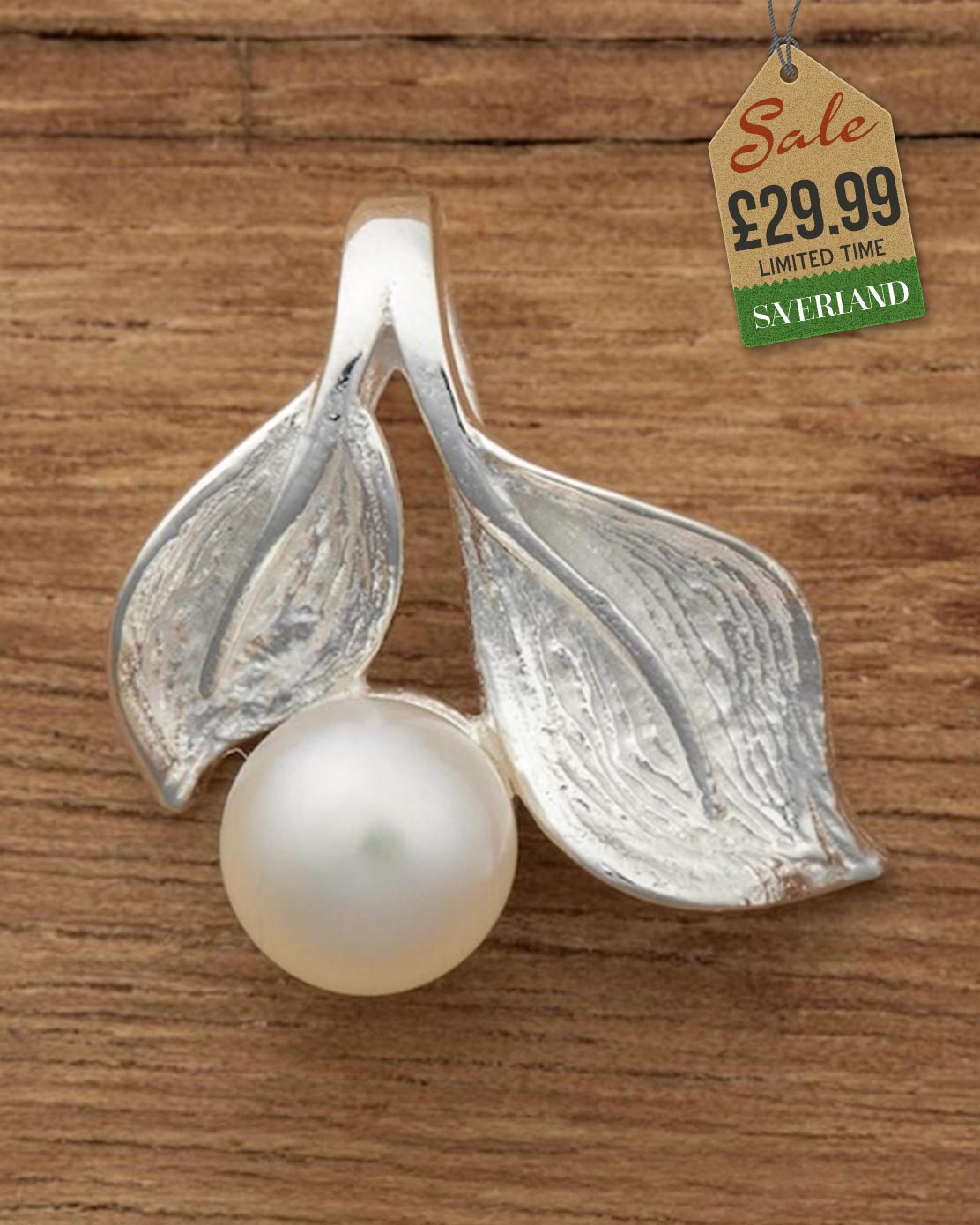 Sterling Silver Leaf Pendant Decorated with Fresh Water Pearl