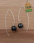 Sterling Silver Hook Earrings Beaded with Dark Freshwater Pearls