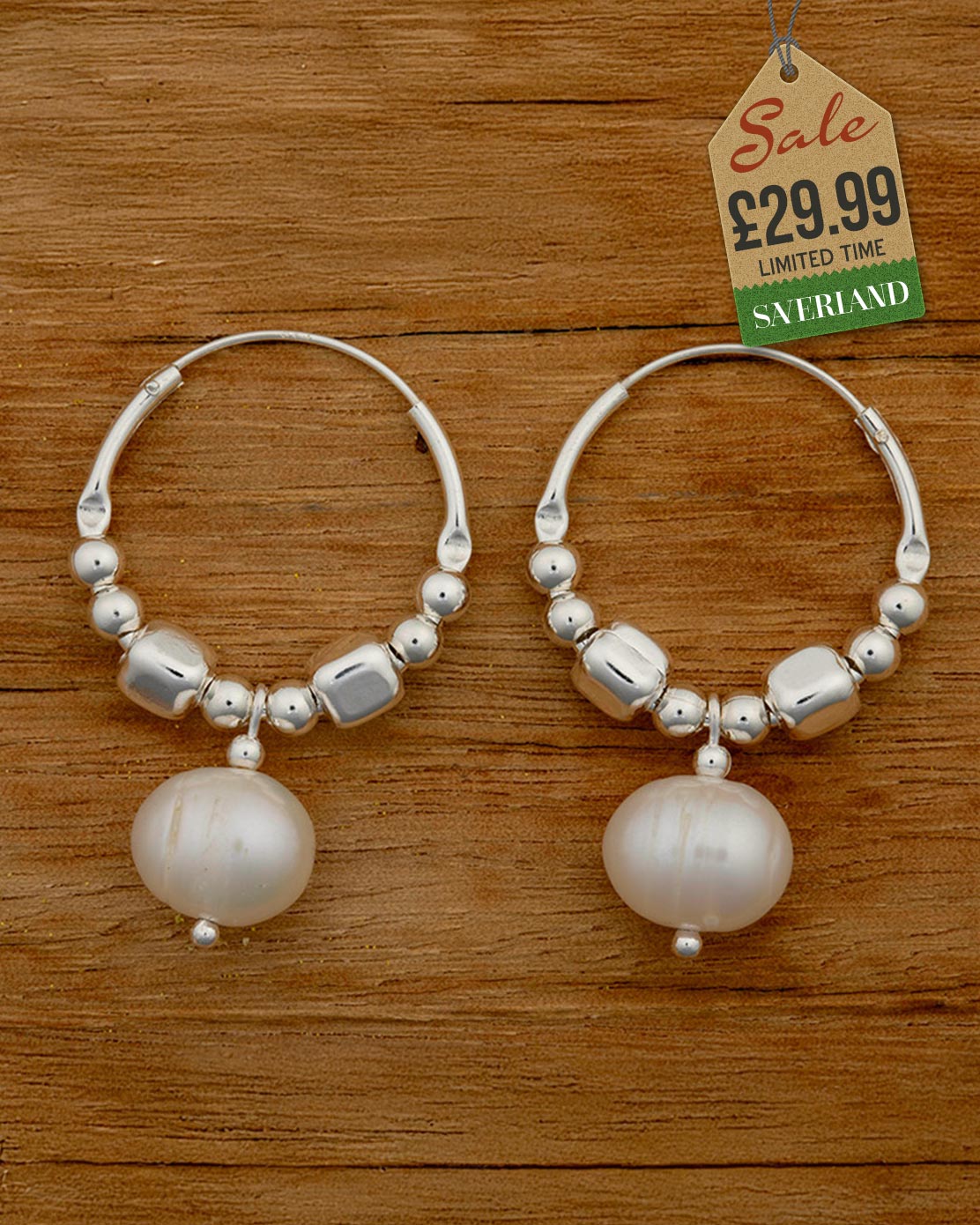 Sterling Silver Ball & Square Hook Earrings Beaded with Freshwater Pearls