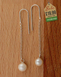 Sterling Silver Threader Earrings Decorated with Freshwater Pearls