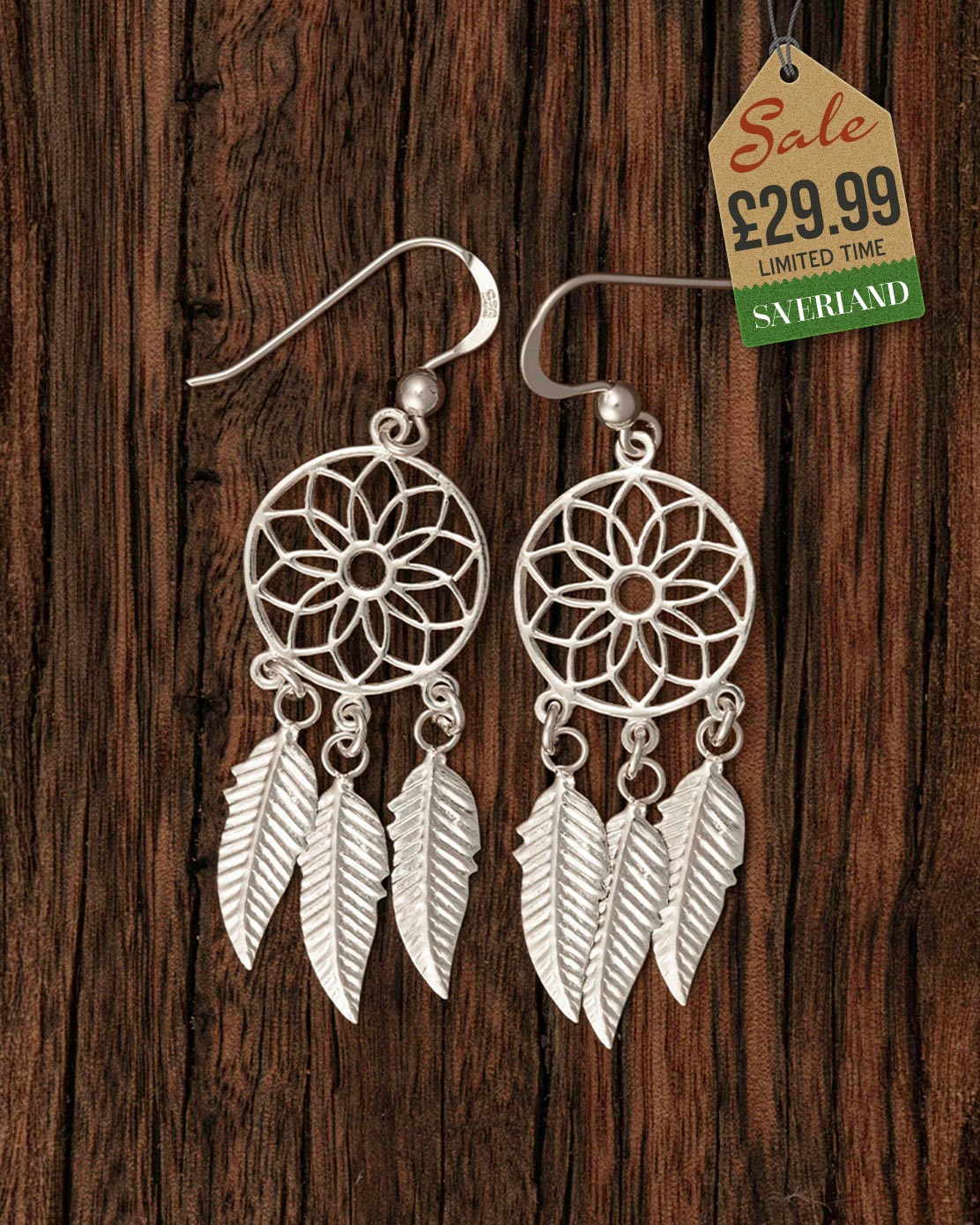 Sterling Silver Dream Catcher Hook Earrings Ear Wires Flat French with Bead