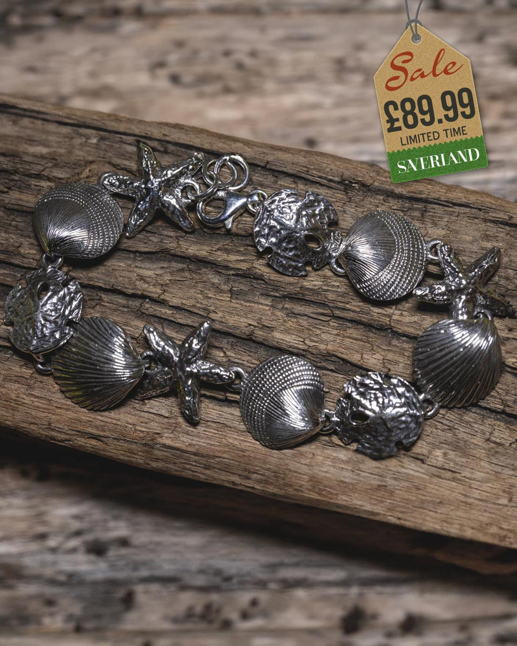 Sterling Silver Shell & Starfish Bracelet