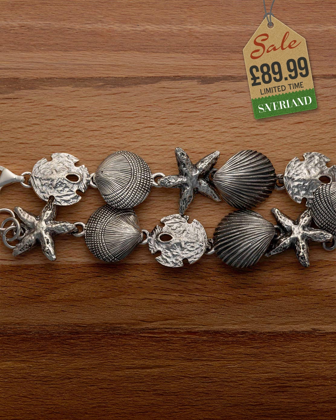 Sterling Silver Shell & Starfish Bracelet