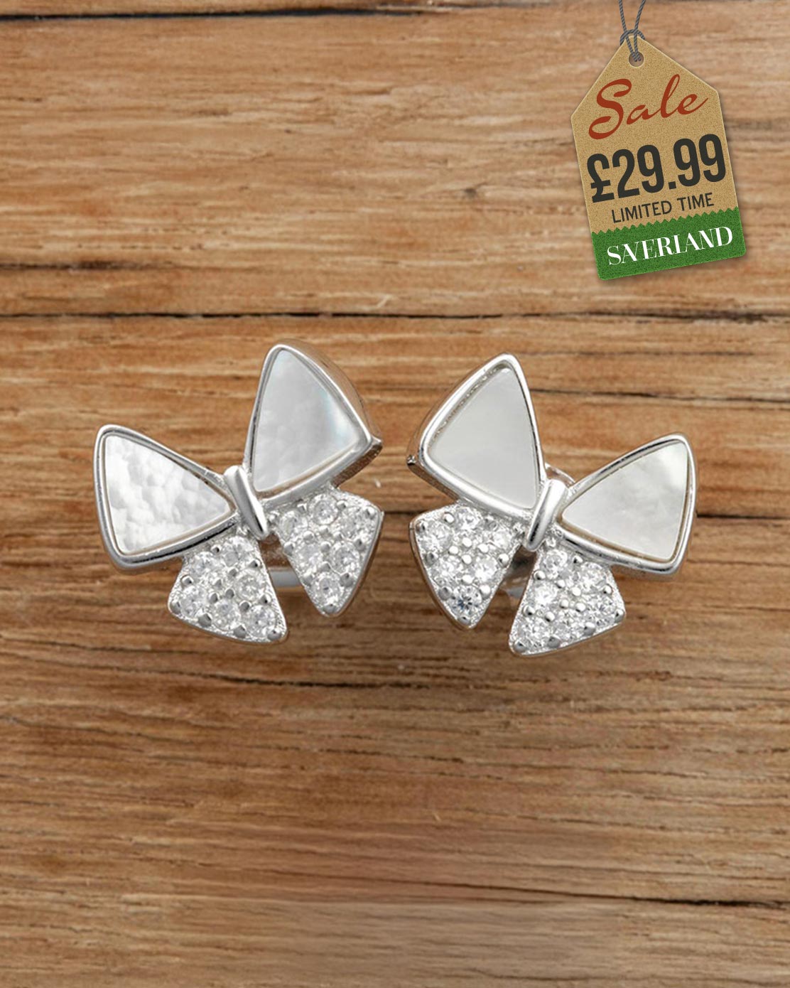 Sterling Silver Butterfly Push-back Earrings Decorated with CZ Simulated Diamonds