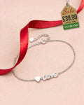 Sterling Silver Lovers Heart Bracelet Decorated with CZ Simulated Diamonds