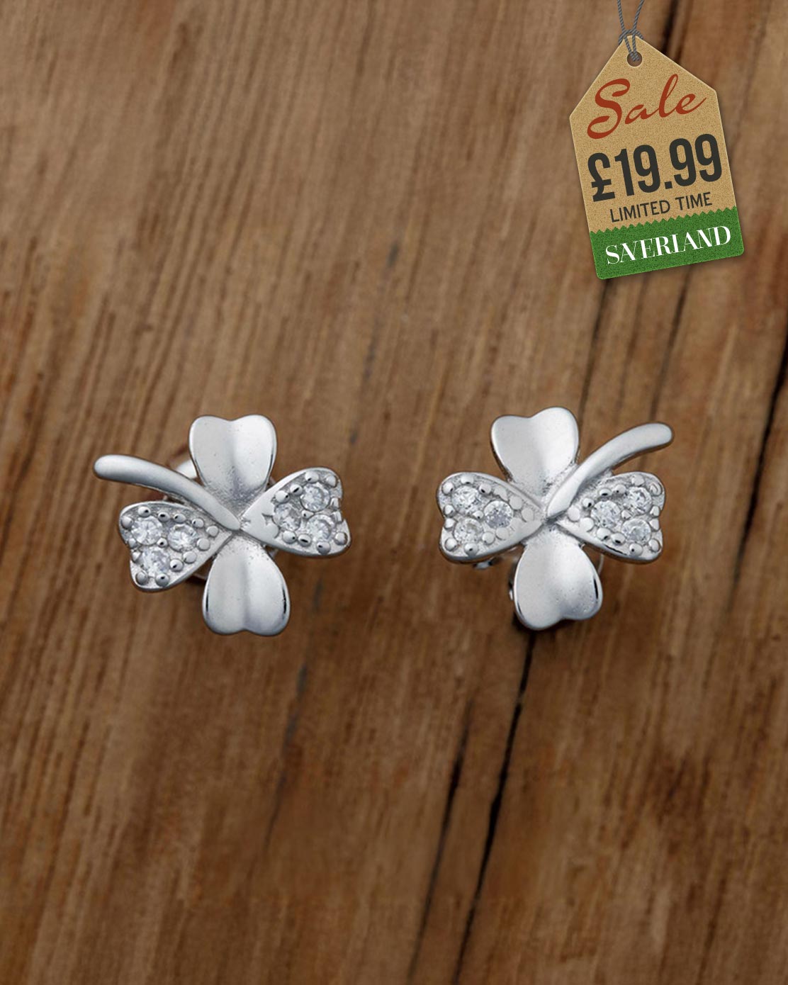 Sterling Silver Clover Push-back Earrings Decorated with CZ Simulated Diamonds