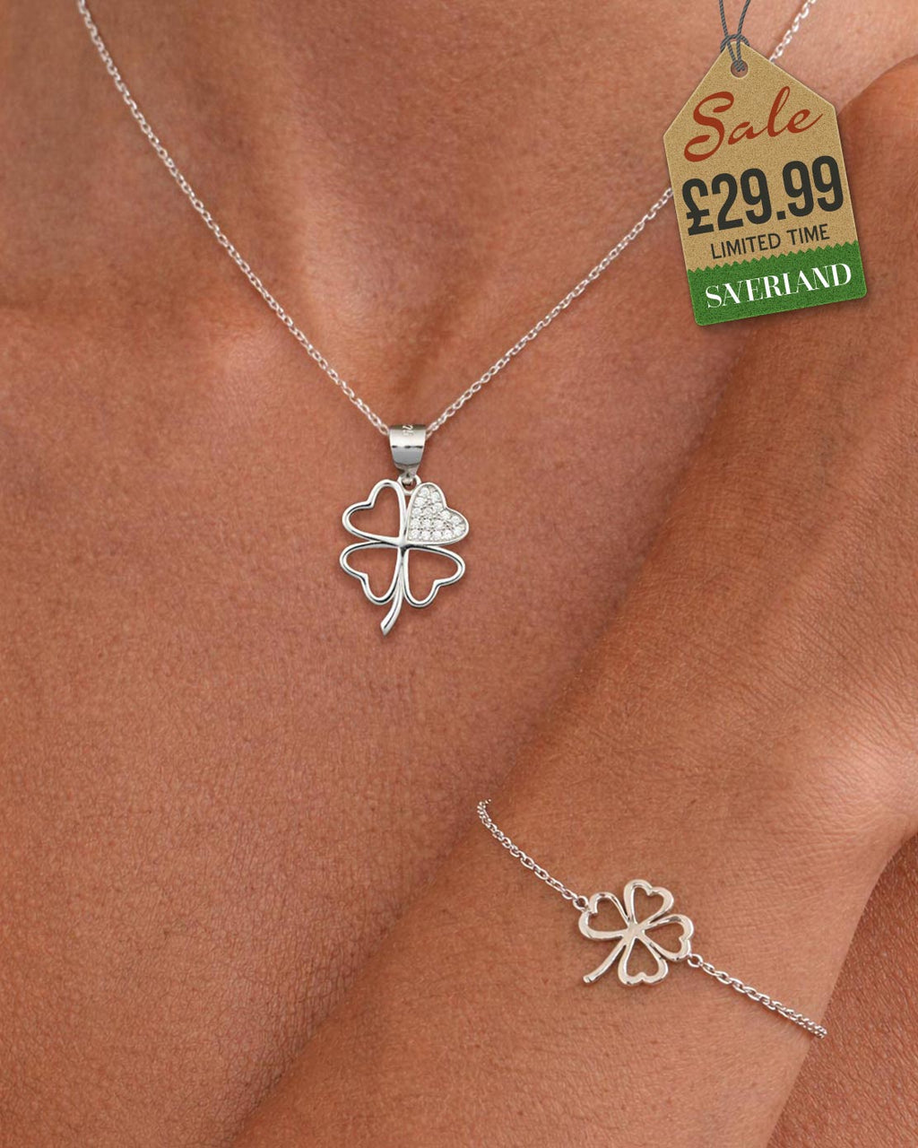 Sterling Silver Clover Pendant Decorated with CZ Simulated Diamonds