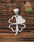 Sterling Silver Clover Pendant Decorated with CZ Simulated Diamonds
