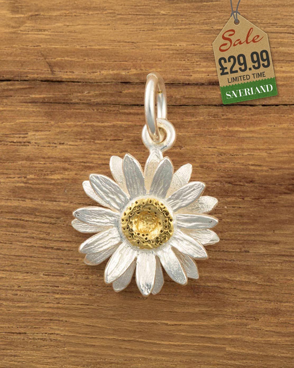 Sterling Silver Flower Pendant Pollen Plated with 1 Micron 18K Yellow Gold