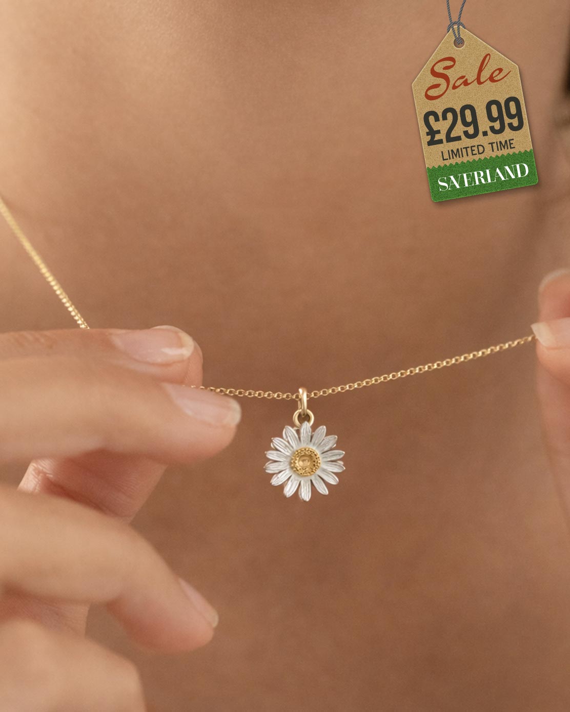 Sterling Silver Flower Pendant Pollen Plated with 1 Micron 18K Yellow Gold