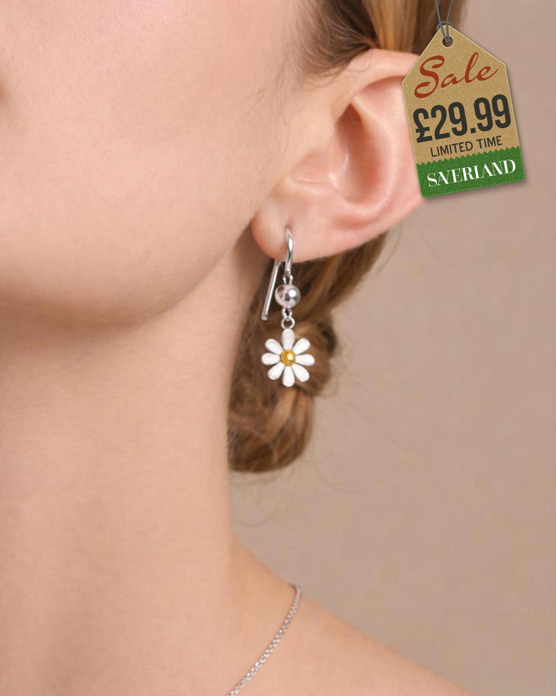 Sterling Silver Daisy Hook Earrings Plated with 1 Micron 18K Yellow Gold